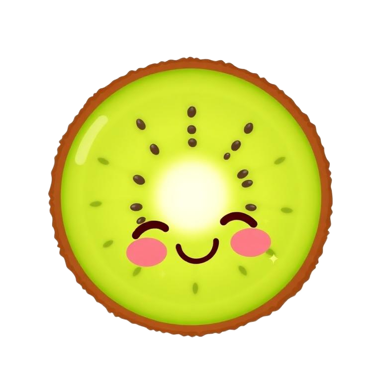 Kawaii kiwi mascot with a key